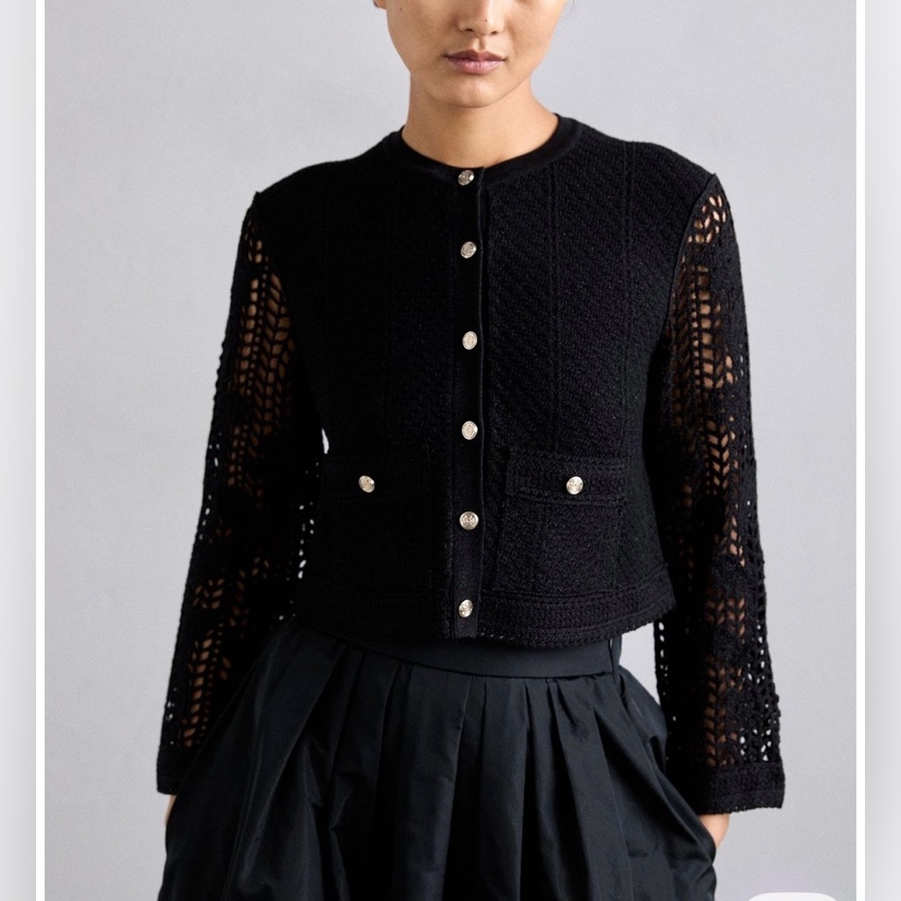MAJE Metallic crochet-knit cardigan